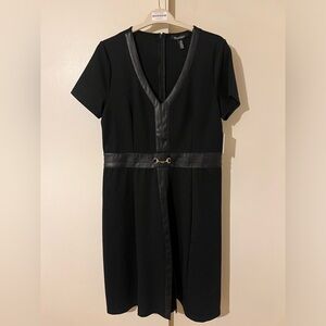 ELLEN TRACY Fit & Flare Dress with Slit & Pleather Trim (SIZE LARGE)